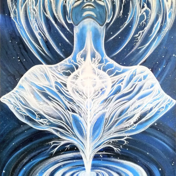 SYNCHRONICITY
100x140cm
Všetko v našom živote je energia, vibrácia a frekvencia — a práve tá určuje smer, ktorým kráčame. Keď sa naladíme na svoje srdce a lásku, život nás začne viesť… stačí len počúvať.