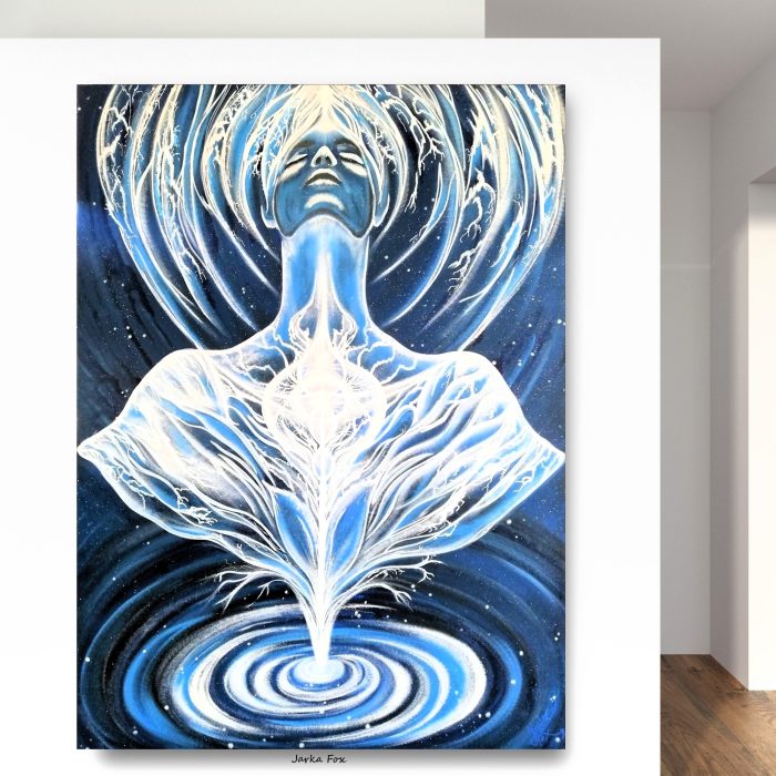 SYNCHRONICITY
100x140cm
Všetko v našom živote je energia, vibrácia a frekvencia — a práve tá určuje smer, ktorým kráčame. Keď sa naladíme na svoje srdce a lásku, život nás začne viesť… stačí len počúvať.