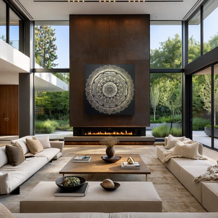 RODINNÁ MANDALA tvorená na mieru do luxusnej rodinnej vily, 130x130cm, TALIZMAN pre celú rodinu 
