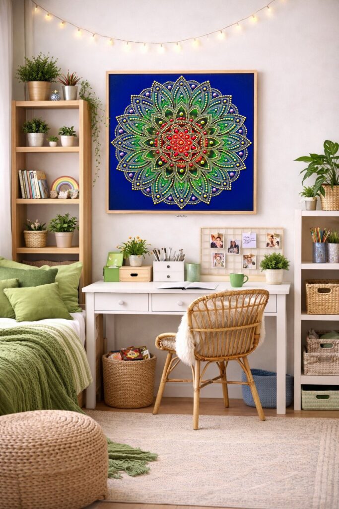 OSOBNÁ MANDALkA šťastného života, lásky, zdravia a harmónie tvorená na "mieru" k narodeninám pre dievča-študentku podľa dátumu narodenia, mena a individuálnych potrieb a zámeru do izby ako originálny darček k narodeninám pre Vaše dieťa 