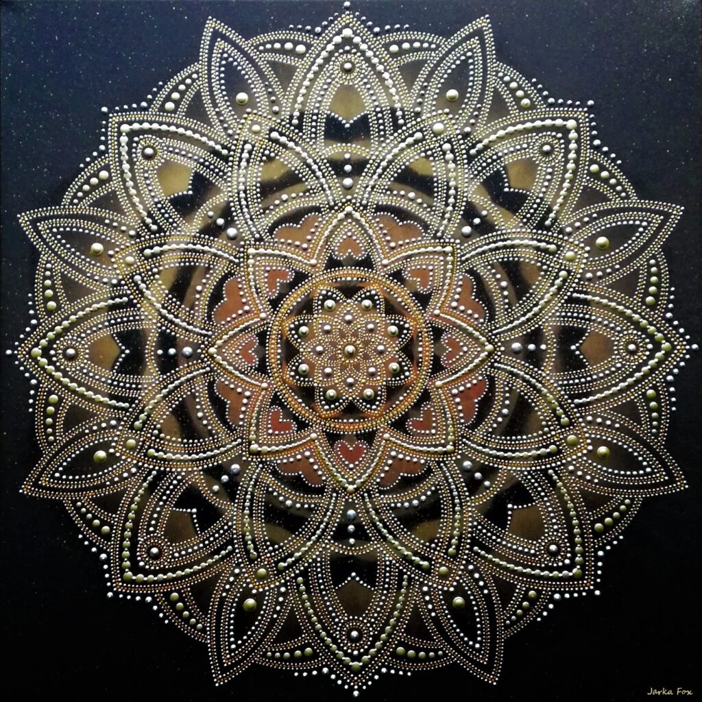 MANDALA DOKONALEJ HARMÓNIE tvorená na "mieru" do spálne horskej chaty, originálne umelecké dielo, dominanta interiéru