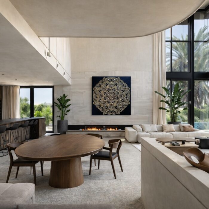 MANDALA HOJNOSTI tvorená na mieru do luxusnej rodinnej vily, 130x130cm, TALIZMAN pre celú rodinu 