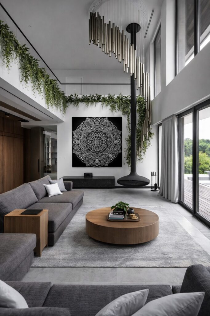 MANDALA HOJNOSTI tvorená na mieru do luxusnej rodinnej vily, 130x130cm, TALIZMAN pre celú rodinu 