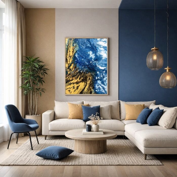 OCEAN ENERGY 90x130cm
Energia oceánu v pohybe – pokoj aj sila v jednom okamihu.
Vnáša do priestoru hĺbku, tok a prirodzenú harmóniu. 
